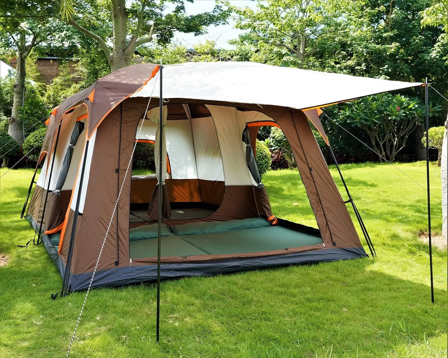 Extra Large Tent 10-12-14 Person(Style-B),Family Cabin Tents,2 Rooms,3 Doors and 3 Windows with Mesh,Straight Wall,Waterproof