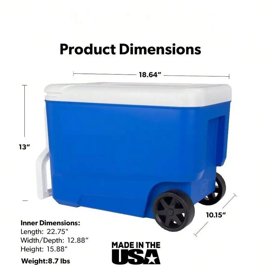 38 QT Hard Sided Cooler With Sturdy Rolling Wheels, Durable Leak-Proof Insulated Beverage Storage Ice Chest view 6