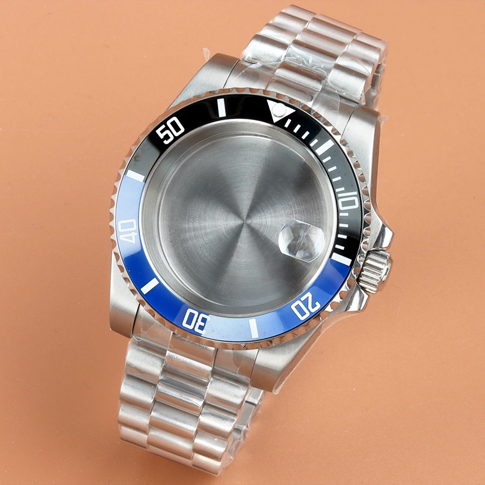 

40mm Case Black Blue Ceramic Bezel Sapphire Glass Watch Case Presidential Strap Fit NH35 NH34 NH36 NH38 Movement Submariner Case