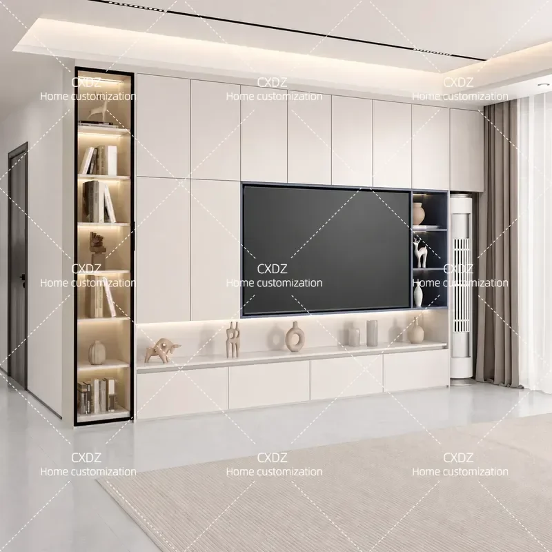 Custom Living Room TV Cabinet Wall Unit Full Height Storage Bookshelf Background Wall System Modern Home Furniture