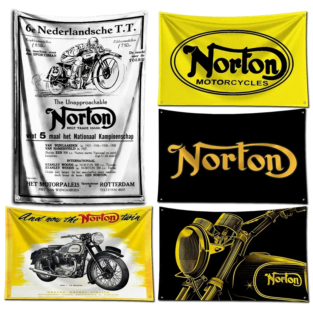 3x5 Ft Motorcycle racing Flag Polyester Digital Printing Nortons Banner for Garage Wall Out Door Decoration With Brass Grommets