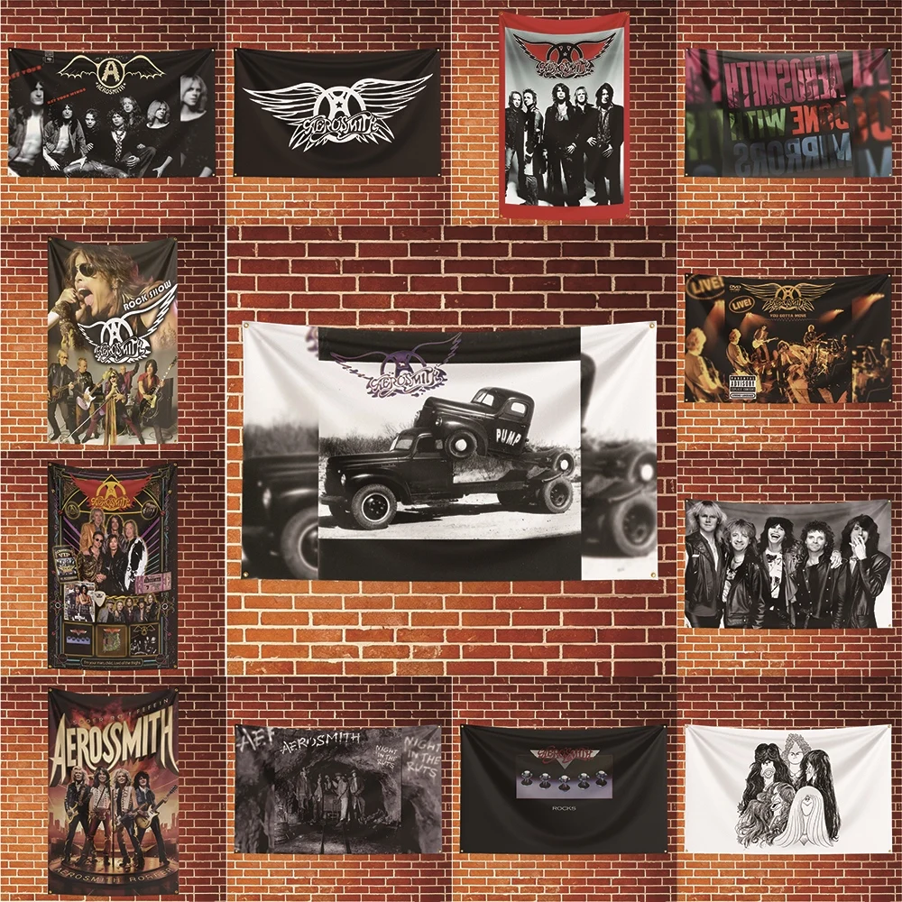 Aerosmith Music Flag Banner For Fan Cave Watch Party Tailgate Gathering Indoor Outdoor Backyard Home Festival Ornament Supply