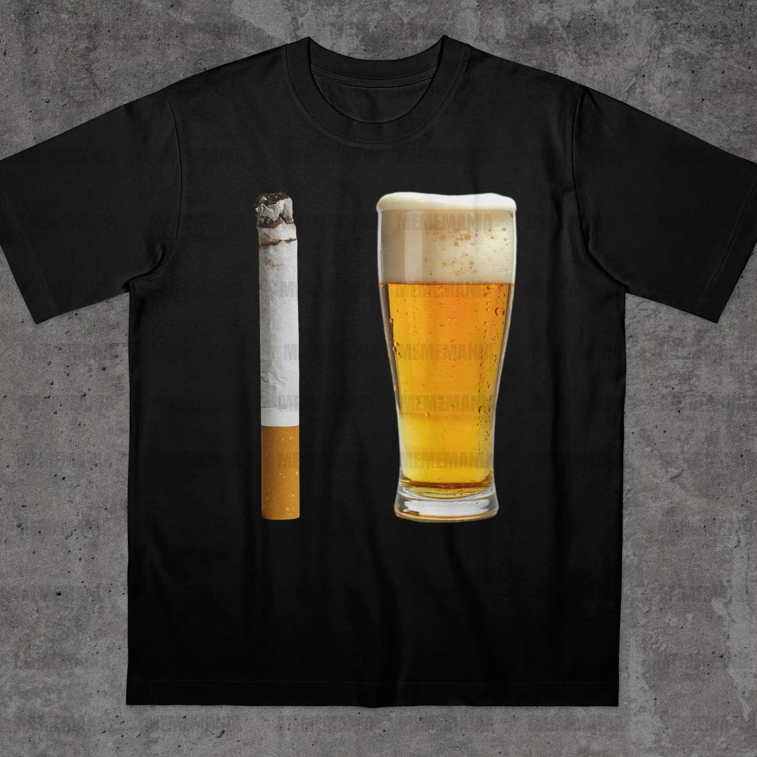 Beer and Cigarette Graphic Funny Shirt Funny Party Shirt Silly Internet Meme Graphic Shirt Men's and Women's Cotton T-shirt