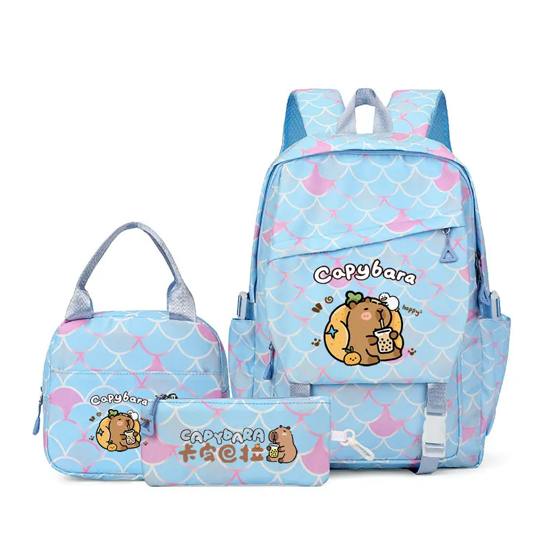 3 ピース/セットカピバラ Mochila キッズバックパック子供スクールバッグ十代の女の子男の子ラップトップバックパック女性旅行 Bagpacks