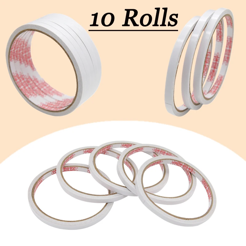 10 Rolls Double Sided Adhesive Tapes Home Office Supplies 8m Length Strong Adhesive Tape For Students Stationary DIY Craft Tools