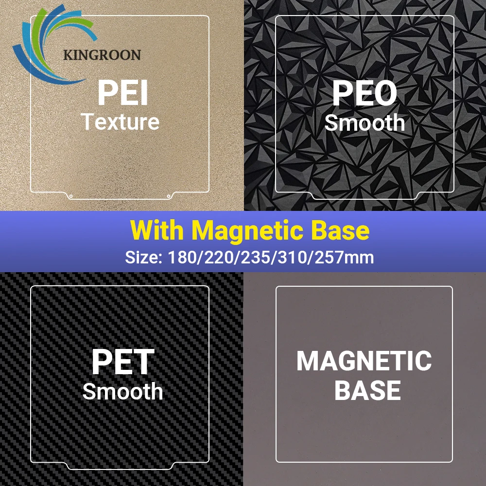 Upgraded Heatbed PEI PEY Spring Steel Sheet Smooth PET PEO Plate 235/310/257 Magnetic Base For Bambu x1/p1p Ender3/5 Pro K1 CR10