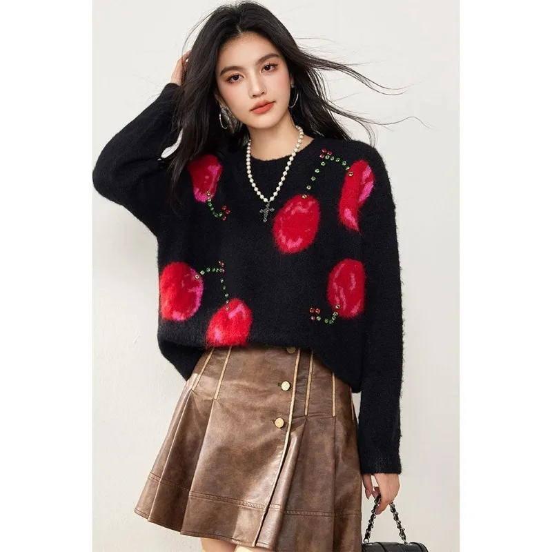 

Свободные длинные волосы, высокоэластичный пуловер с круглым вырезом, свитер, женский осенне-зимний новый утолщенный топ