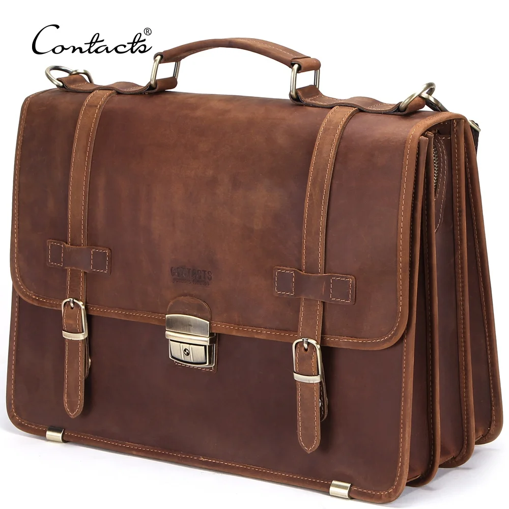 

Contact's DropshIp Wholesale Factory Custom Crazy Horse Leather Vintage High Quality Man Leather Briefcase For 14' Laptop