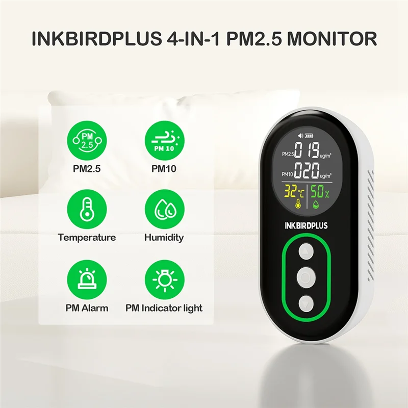 【2025 NEWLY】Sound And Light Dual Alert Air Quality Detector For Monitoring PM2.5 PM10 Temp Humidity Thermometer Hygrometer