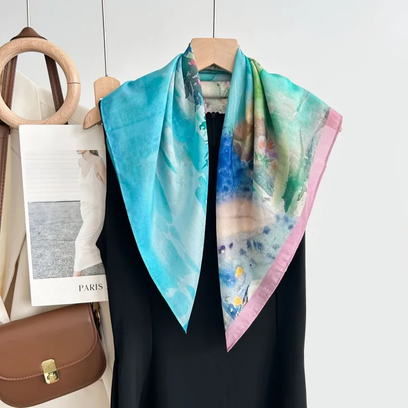 

New Fresh and Sweet Square Scarf, Light and Breathable Small Scarf, Women's High-end Mulberry Silk Cotton Blended Silk Scarf