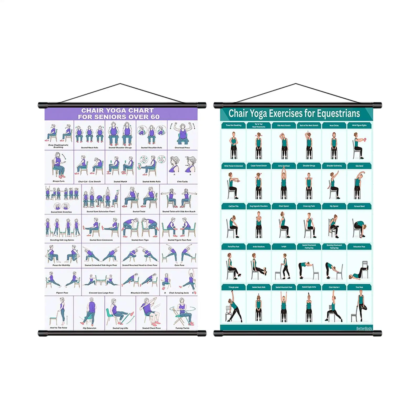 Chair Yoga Poster, Step-by-Step Visual Exercise Chart for Seniors Beginners, Foldable Pilates Workout Guide for Home Gym