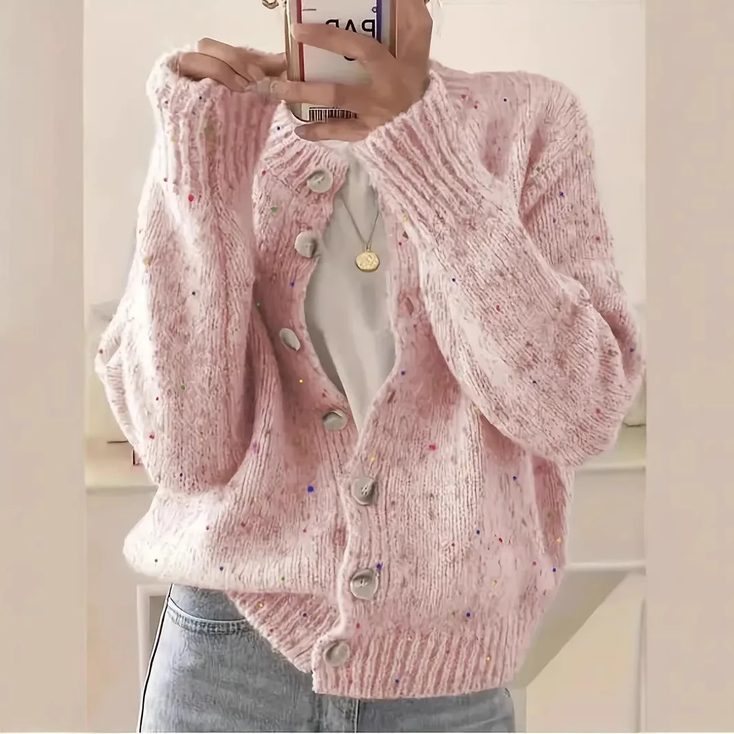 

2026 Fashion Lonng Sleeve Sweater Coats Women New Autumn O-neck Cardigan New Ladies Loose Lazy Korean Knit Jackets