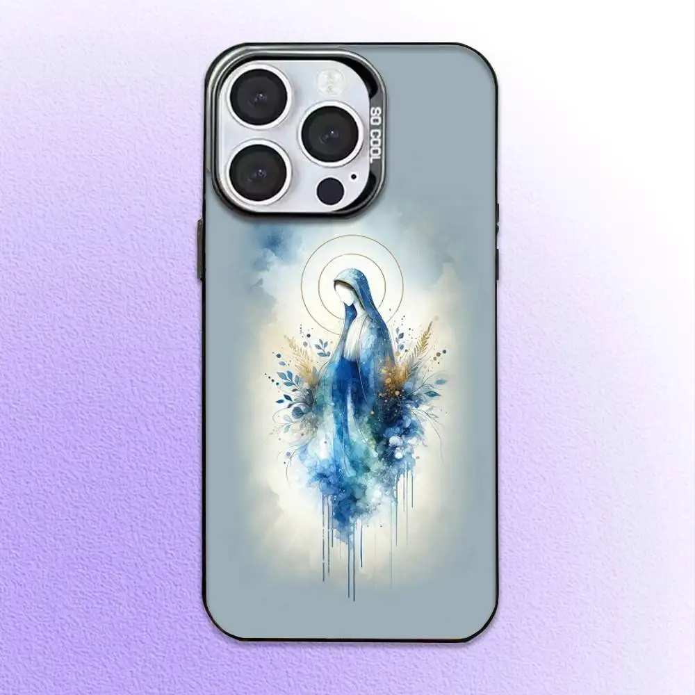 حافظة هاتف فيرجن دي غوادالوبي بيليف لهاتف آيفون 17,16,15,14,13,12,11 بلس، غطاء داخلي مطلي بالفضة ملون من برو ماكس