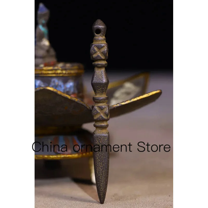 

3"Tibetan Temple Collection Old Tiantie carving Floral texture Dorje Vajra Phurpa Pendant Amulet Dharma Town house Exorcism