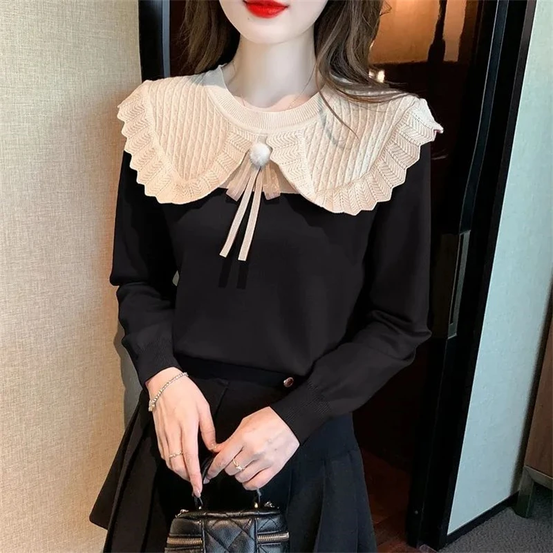 2024 Spring Autumn Women Trendy Sweet Chic Kawaii Patchwork Knitwears Female Casual O Neck Long Sleeve Pullover Tops Y2K Jumpers