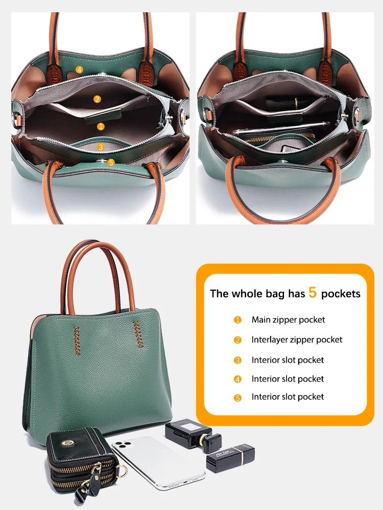 Zency-Bolso de compras de cuero genuino para mujer, bolso de mano de diseñador con asa superior, bolso de cubo de gran capacidad, bandolera para viajeros OL