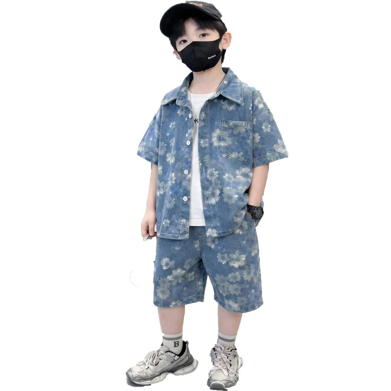 New Fashion Children Summer Denim Set with Shorts for Boy Kids Casual Clothing Suit For Age 2 3 4 5 6 7 8 9 10 11 12 13 14 Years
