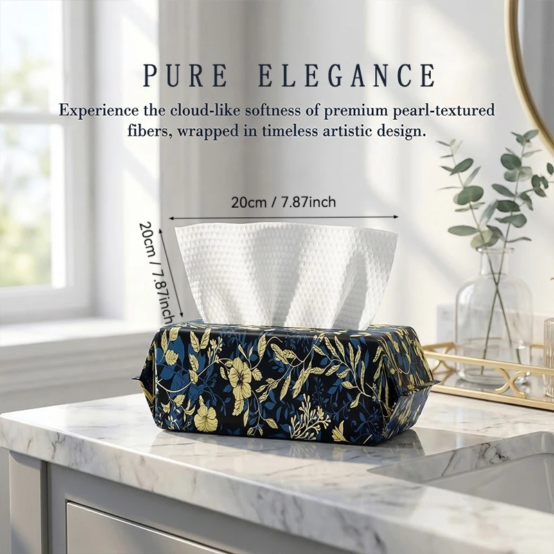 

1pc Extra-thick disposable facial wipes - black floral pattern, compressed, soft, and suitable for both wet and dry cleaning