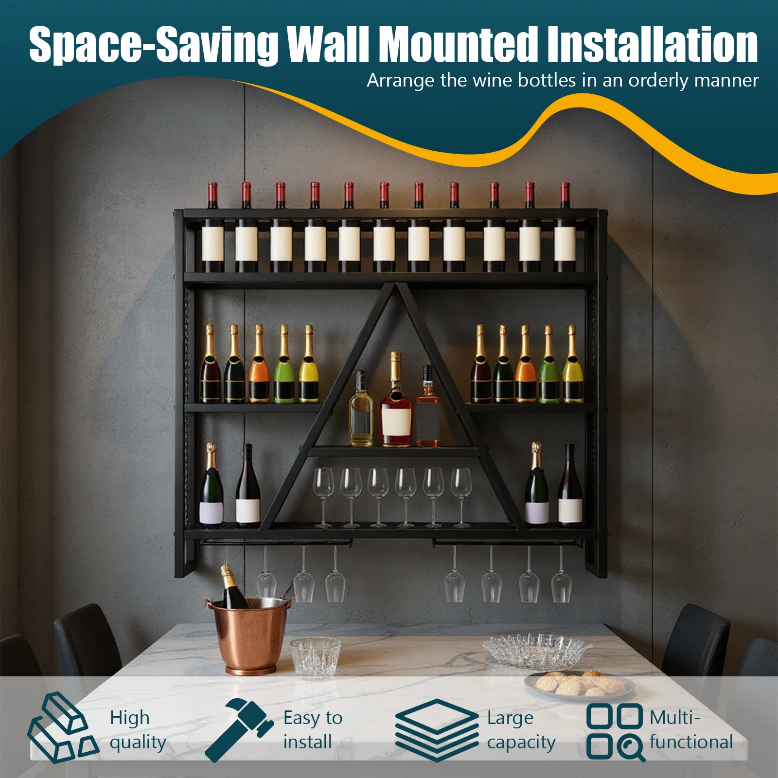 

Bar Liquor Bottle Display Shelf Multi-Purpose Floating Wall Wine Bracket Large Capacity for Kitchens Bars Cafes