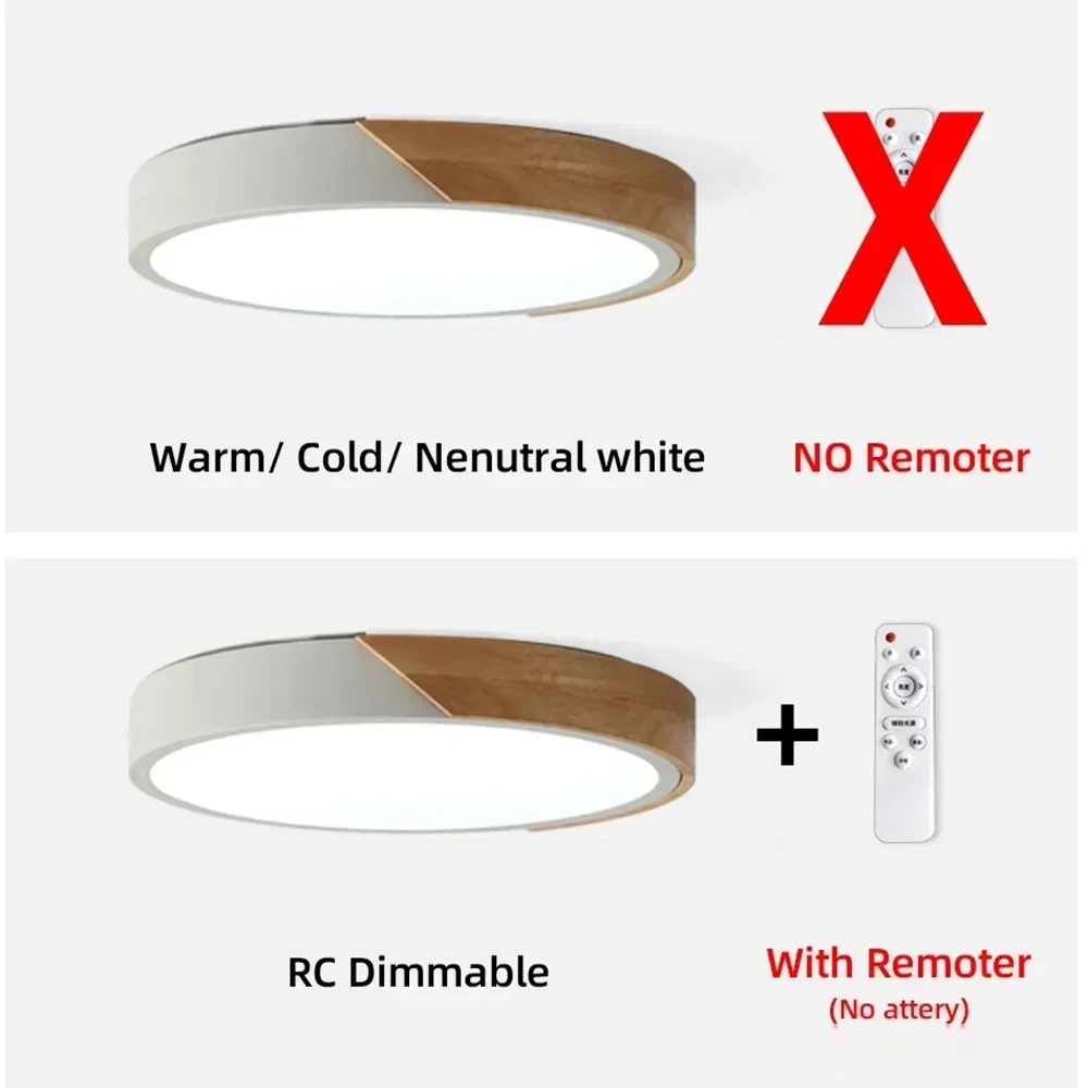 LED Surface Mount Ceiling Light Modern Ultra Thin Lighting Wood Lamp Fixture  Living Room Home Decor Balcony Remote Control