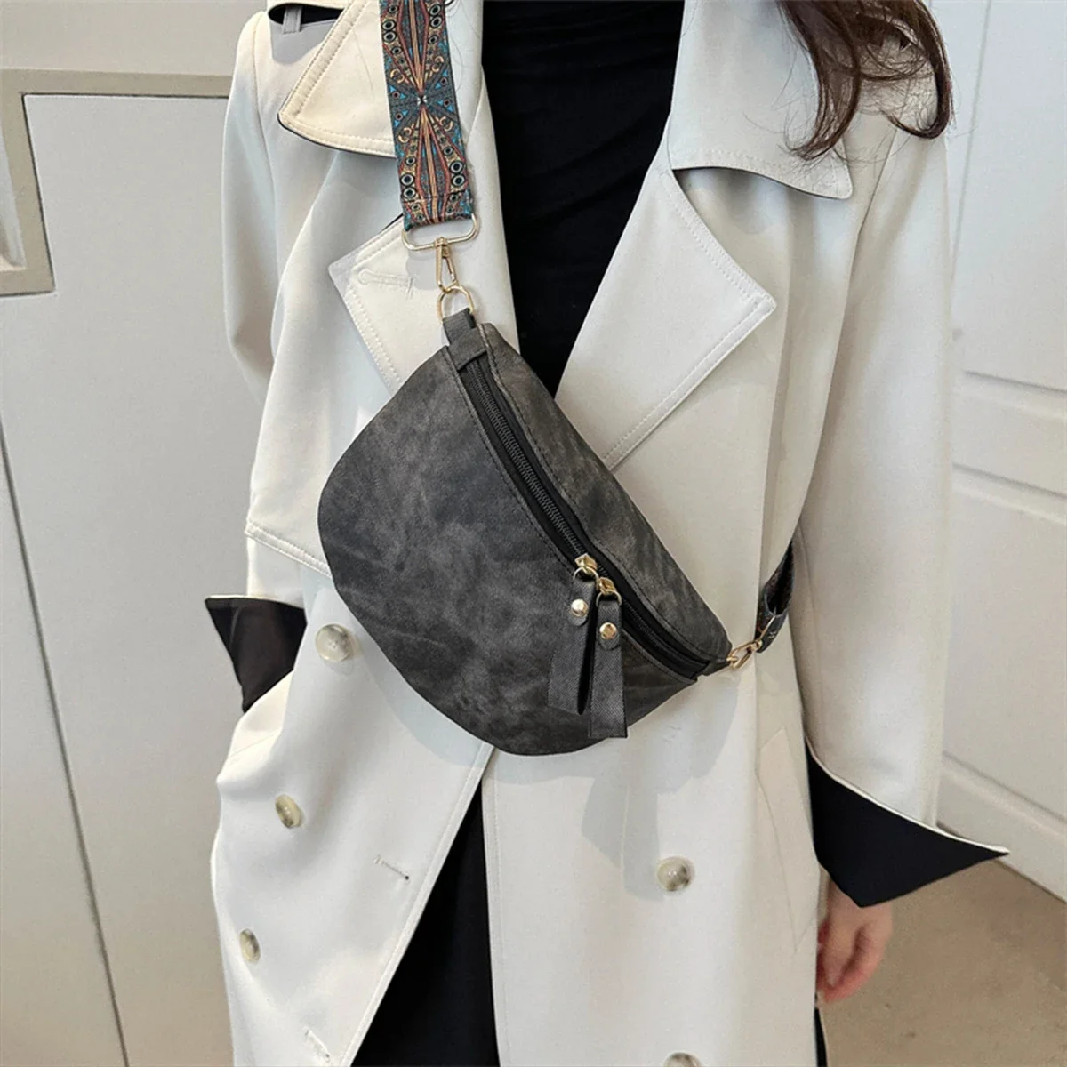 

Women Daily Use Retro Marble Print Chest Bag Quilted PU Detachable Strap Spacious Zipper Design Shoulder Bag crossbody bags