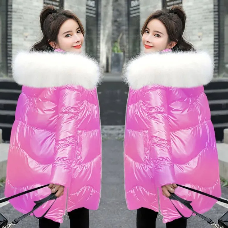 Gepolsterte Jacke Damen Trend Winter Warm Dicker Mantel Neue Baumwolle gepolsterte Kleidung Mittellang Großer Pelzkragen Lässige Brotekleidung