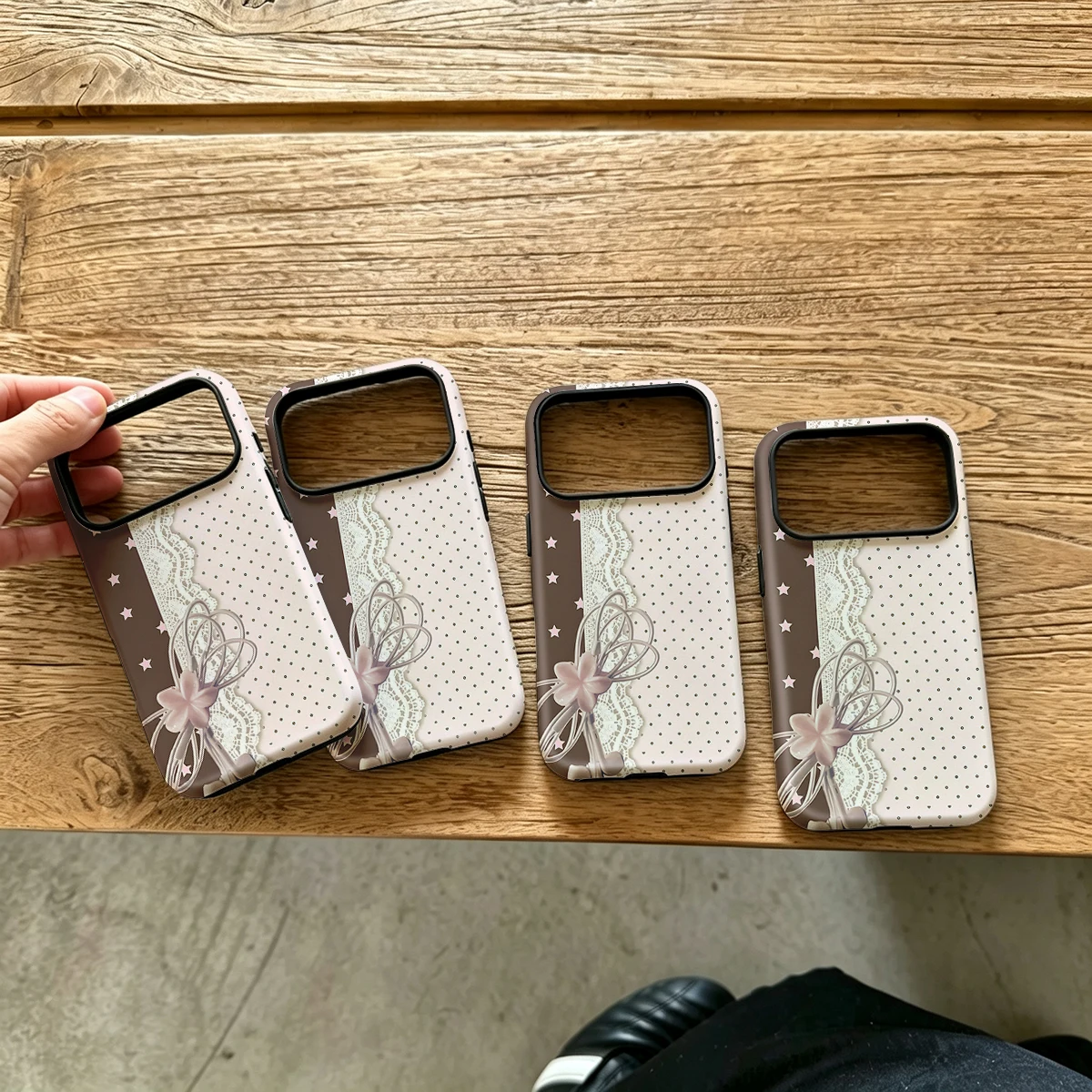 Brown Stars Lace Earphones Shock-Absorption Phone Case For Samsung Galaxy S26 S25 Ultra S24 S23 Plus 2-in-1 Protective Cover