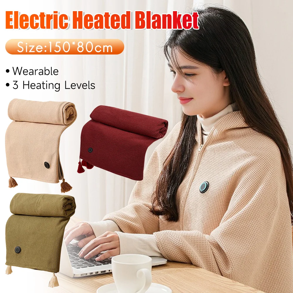 

Fashion Wearable USB Electric Heated Blanket Washable Portable Warm Shawl 3 Heating Levels Heating Lap Blanket Household
