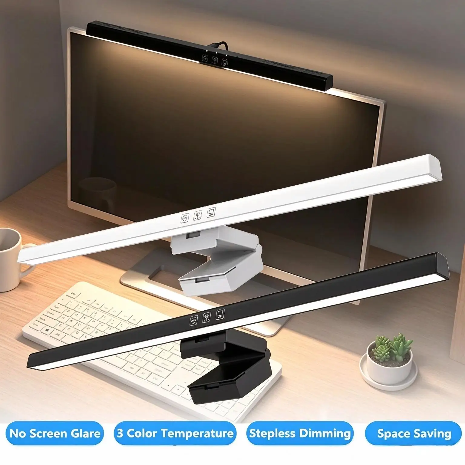 Barra de Luz para Monitor de Cuidados Oculares HTMCK, Luminária Suspensa Antirreflexo para Tela, 3 Temperaturas de Cor, Dimerização Contínua para Jogos e Estudo
