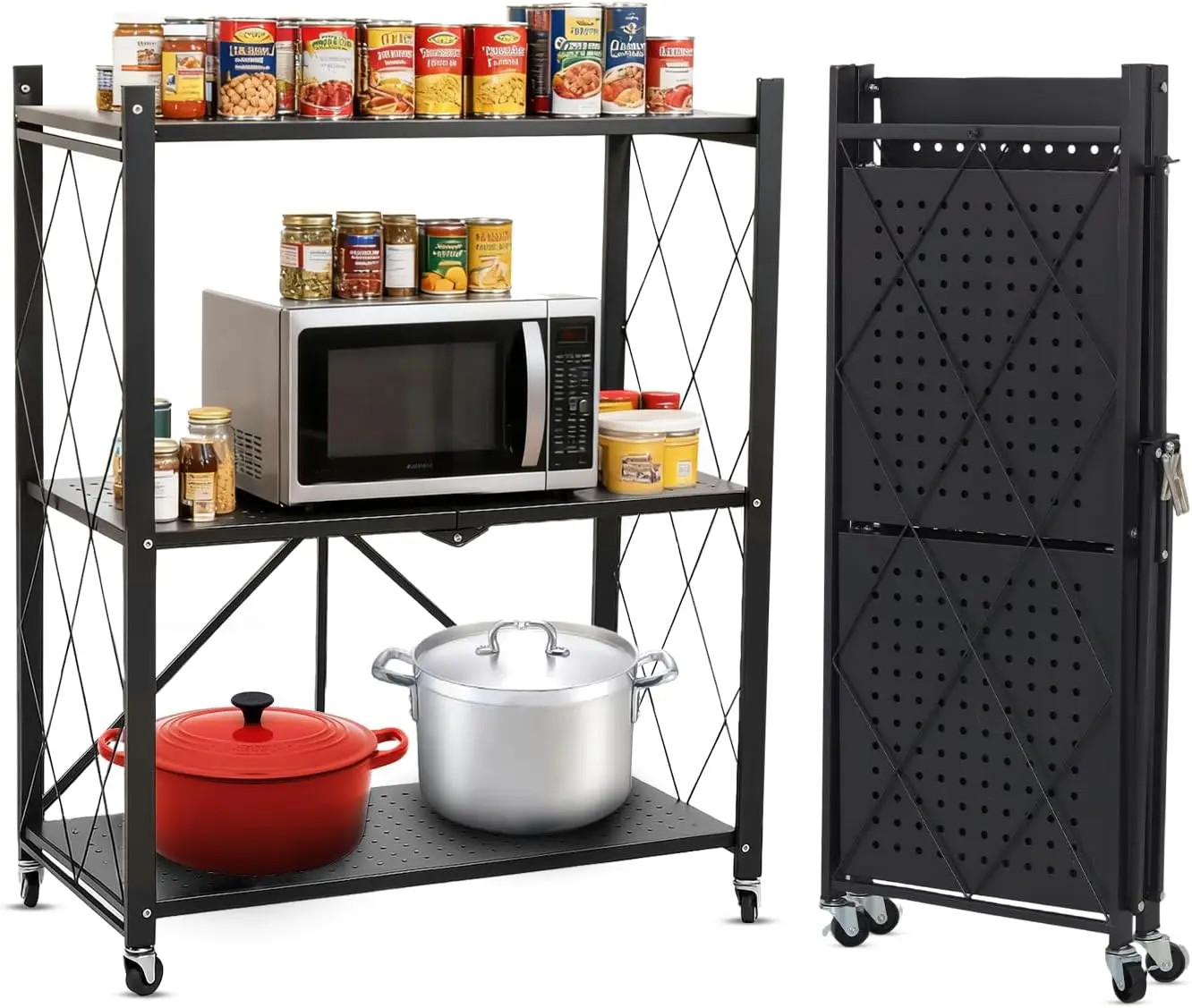 

Трехуровневая складная металлическая полка на колесах, прочная стеллажная система для хранения для кухни, офиса, гаража