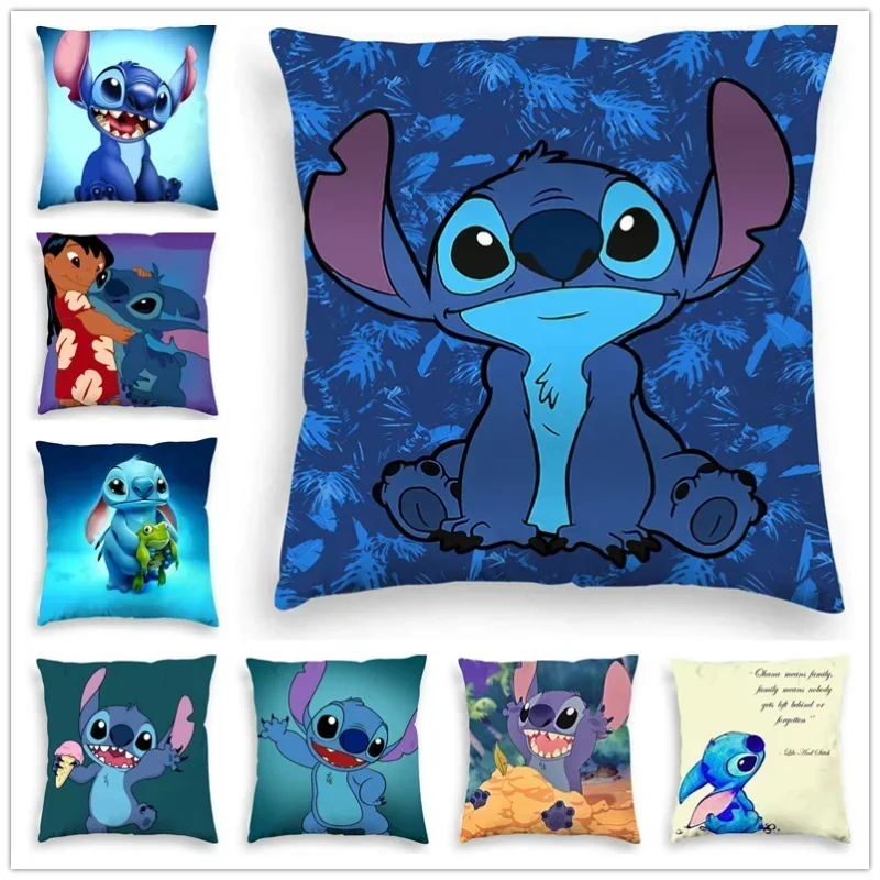 Disney Stitch Cushion Cover Plush Toys Lilo&Stitch Pillowcase Anime Kawaii Pillow Cases Home Decoration Christmas Gift 45x45cm