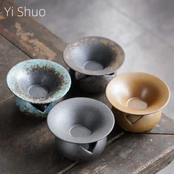 Kiln Baked Stoneware Gilding Tea Funnel Tea Strainer Group Creative Tea Strainer Japanese Vintage Teaware Accessories Tea Filter