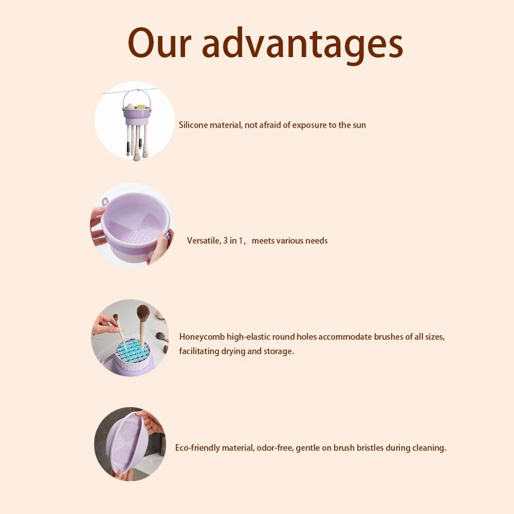 CALIYI Detergente per pennelli per trucco Ciotola in silicone 3 in 1 con liquido detergente da 80 ml per supporto di stoccaggio Detergente per strumenti per trucco cosmetico