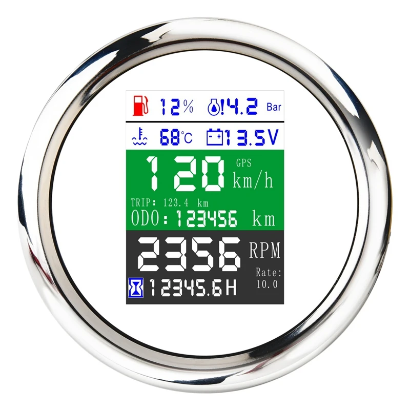 

85MM 6-In-1 Multi-Functional GPS Speedometer Tachometer Fuel Level Water Temp Oil Pressure Gauge Voltmeter Alarm