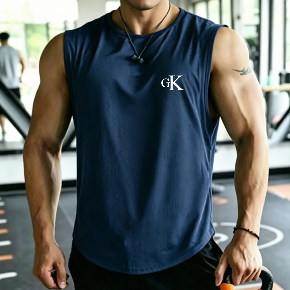 2026 new piece summer men's mesh sports vest with classic GK letter print, breathable, sweat-wicking and fitness casual vest