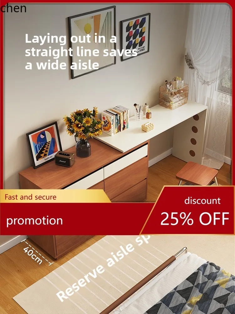 

HT Dressing Table Solid Wood Chest of Drawers Integrated New Mid-century Style Bedroom Natural Wood Makeup Table