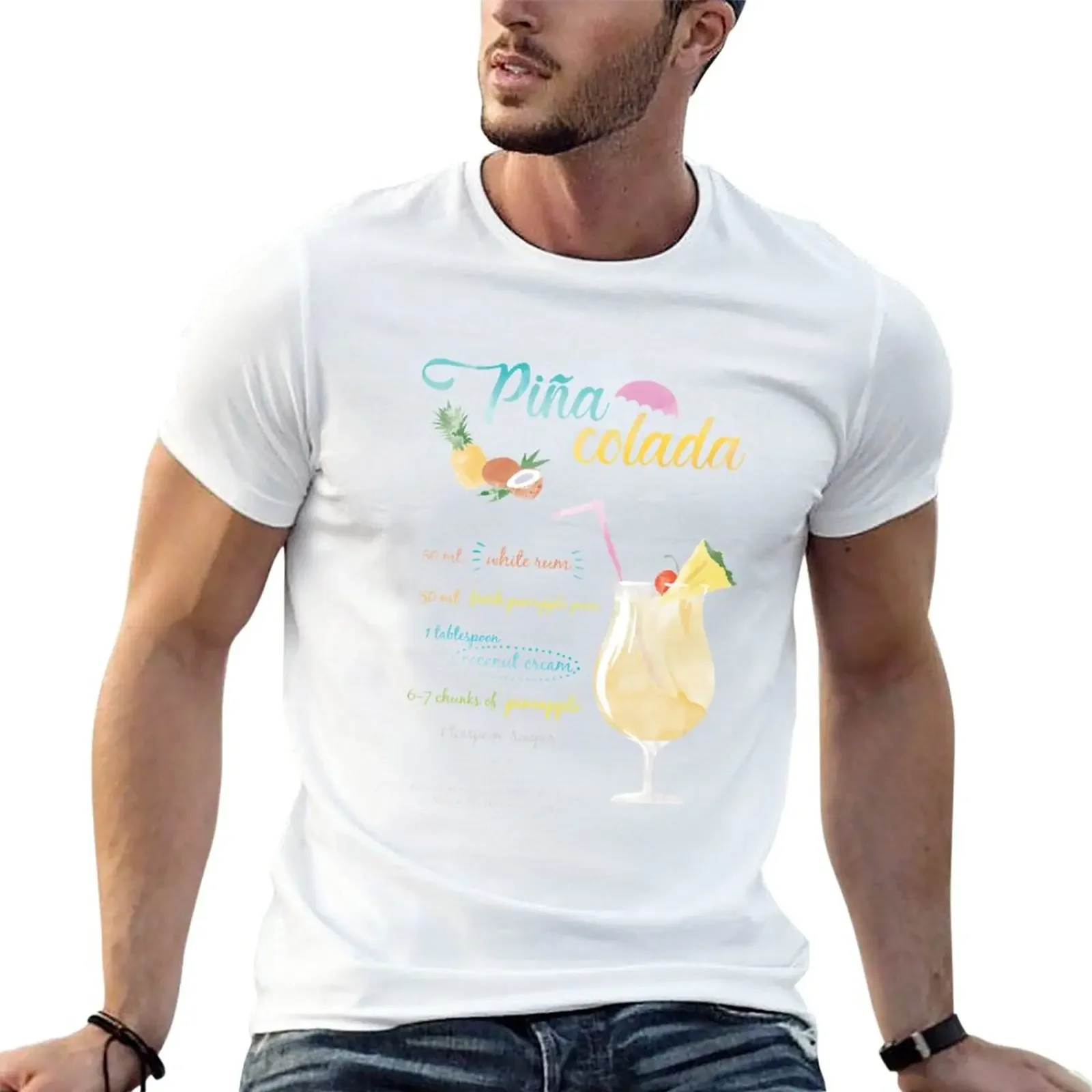 New Pina colada watercolour T-Shirt quick-drying t-shirt graphics t shirt Short sleeve tee men