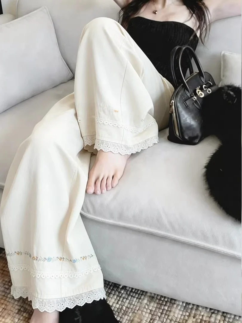 

High Waist Straight Leg Pants Women's Spring New Loose Lazy Drape High End Casual Pants Cotton Linen Wide Leg Pants
