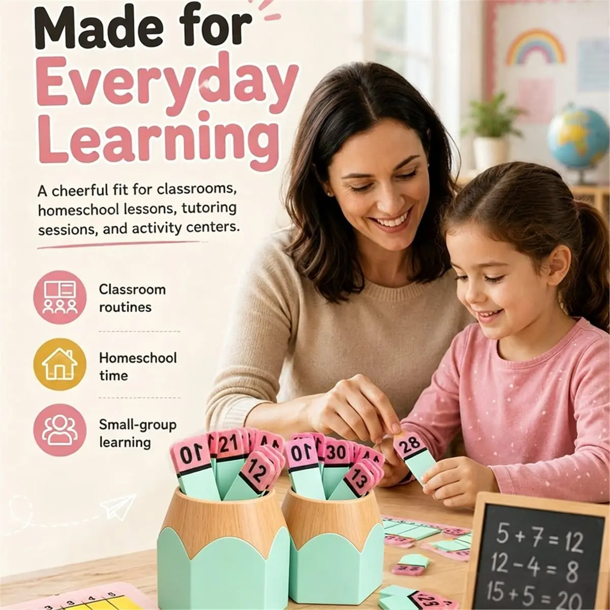 Pencil Number Counting Set 1-35, Reusable Number Matching Math Manipulatives for Classroom Draws