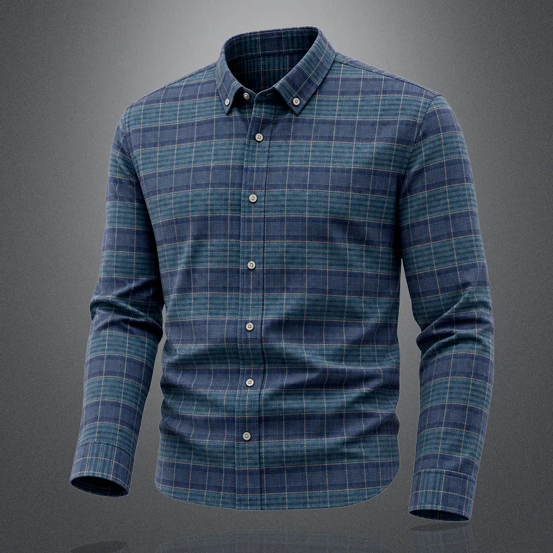 Lattice Print Slim Shirt Men Camisa Social Masculina Night Club Prom Grid Dress Shirt Retro Shirt 2026 Autumn Business Shirt Men