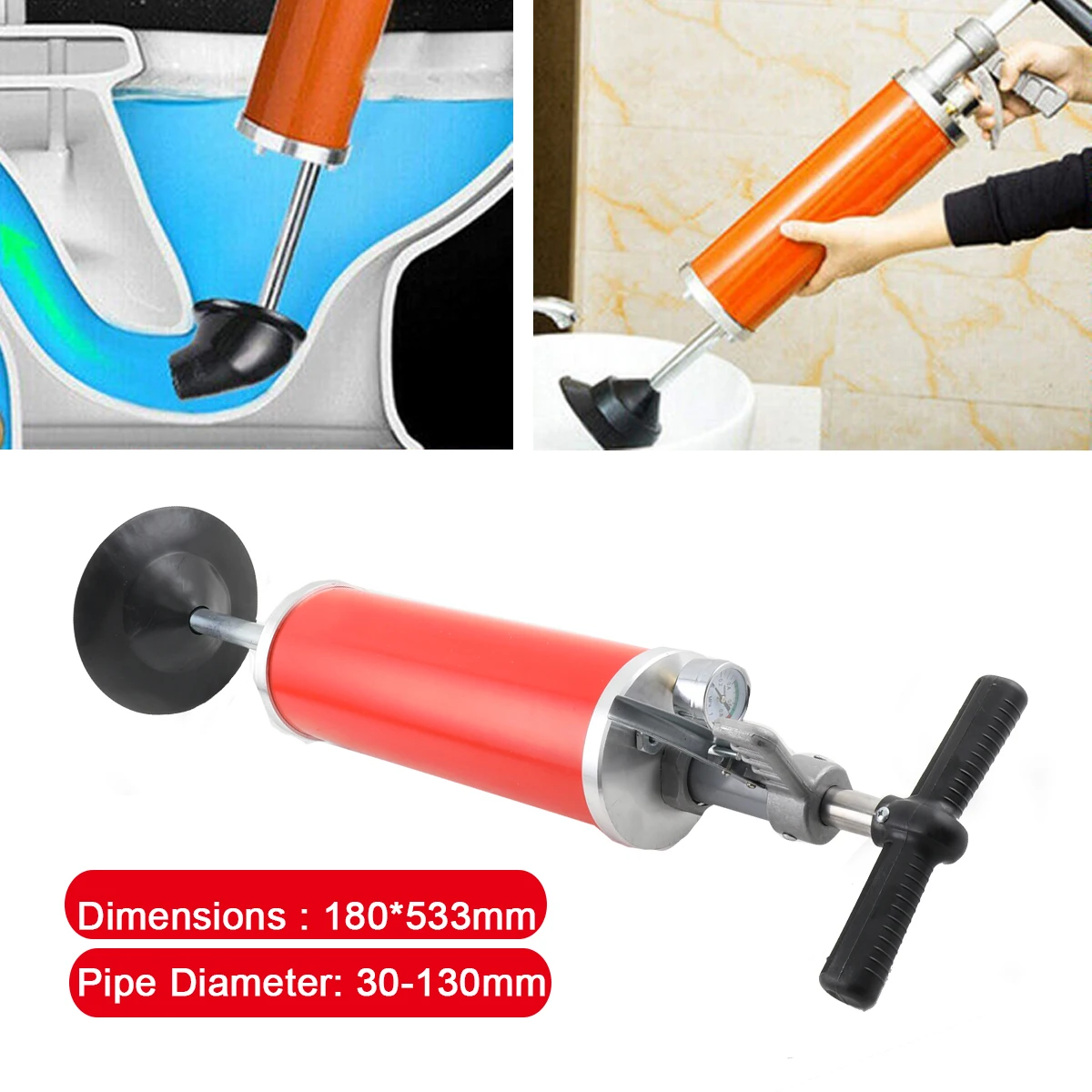 Abflussreiniger, Luftdruck-Rohrreiniger, Aluminiumlegierung und Edelstahl, 0,7 MPa Druck für Toiletten, Waschbecken mehr – Detail 4