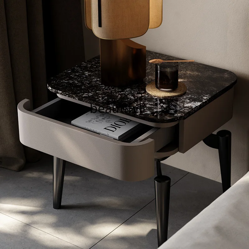 Bedside Table Modern Light Luxury Italian Minimalist Stone Plate High-End Luxury Stone Bedside Cabinet Home Design Sense