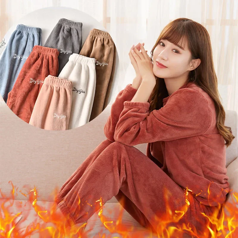 2024 Women Velvet Pajama Sets Fleecing Warm Loose Pollover + Long Pants Home Casual Warm 2Pcs Suits Women Winter Flannel Pajamas