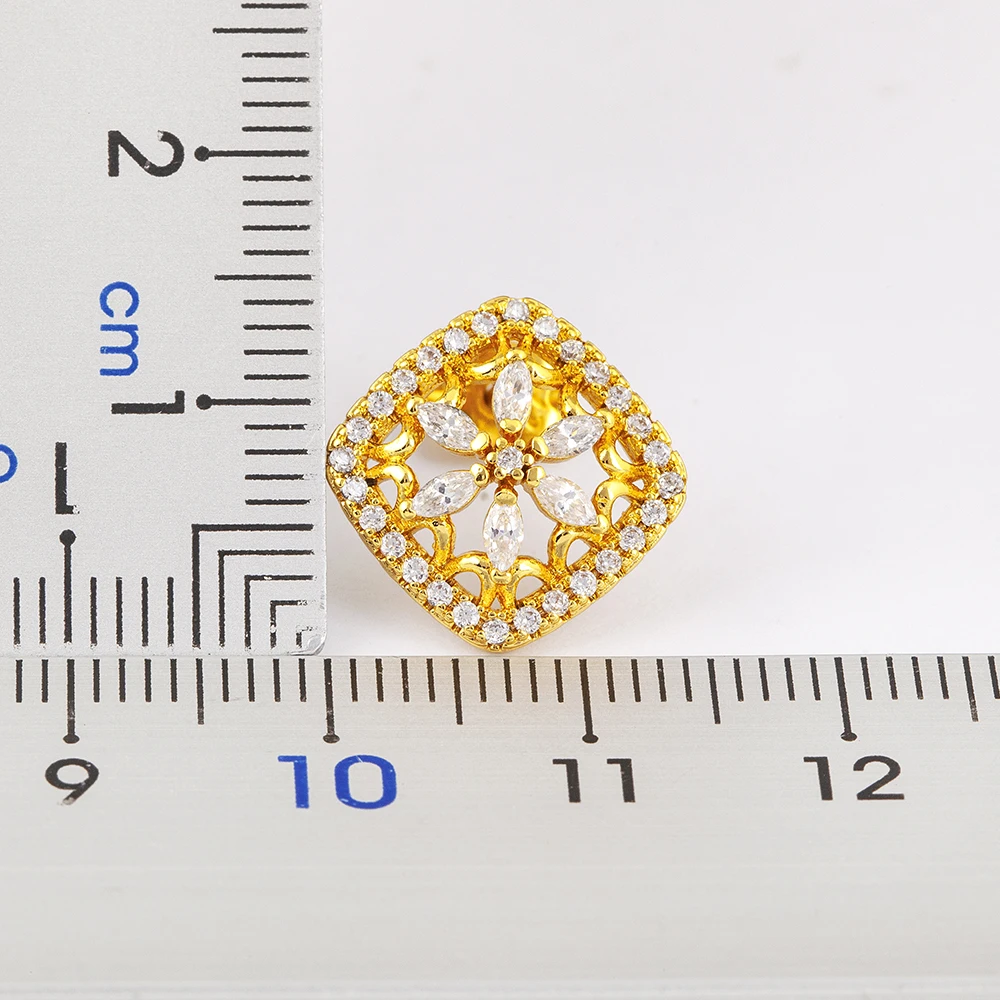 Nidin New Trendy Jewelry Sets for Women Gold Plated Zircon Necklace Earrings Flower Shape LOVE Anniversary Birthday Party Gift image 2