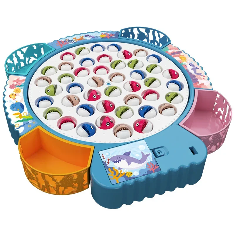 Kids Electric Fishing Toys for Kids Sport Puzzle Educational Music Rotating Fish Plate Toys Boys Girls Games for Children Gifts