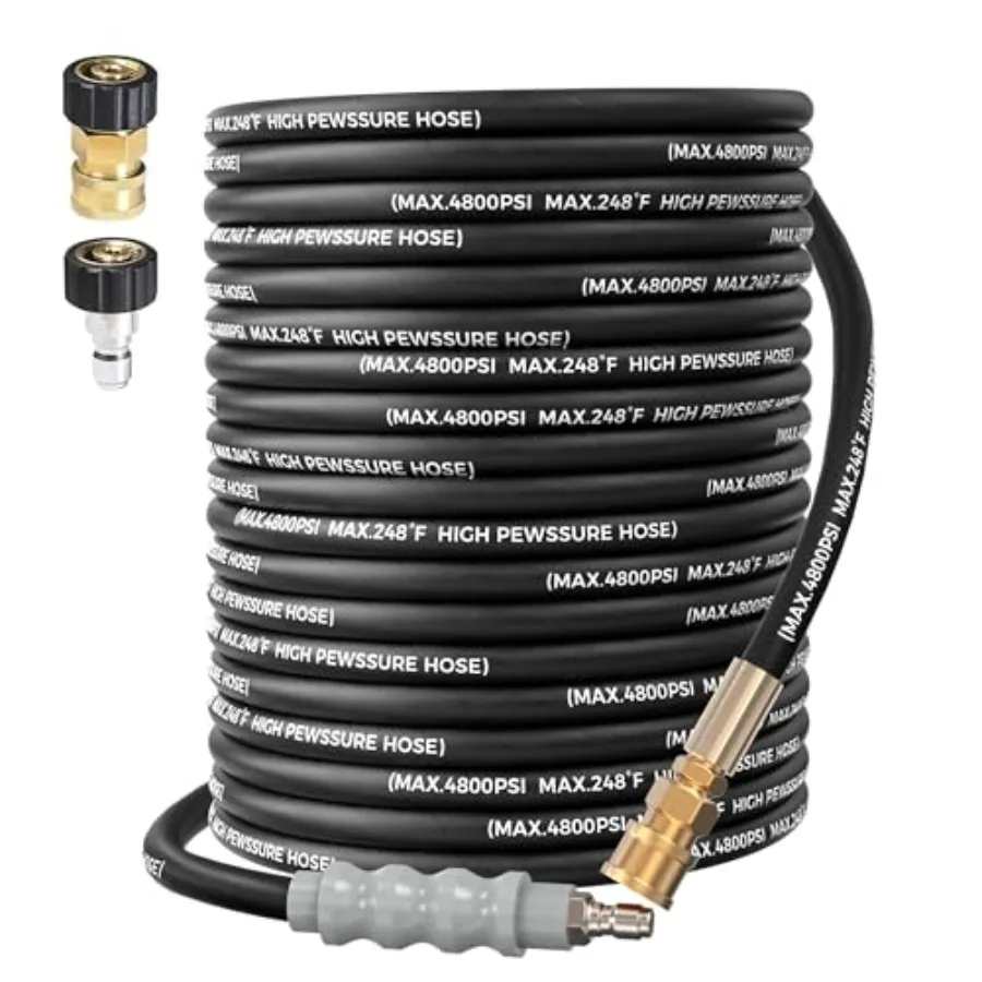 

3/8" Pressure Washer Hose 50ft 4800 PSI - Steel Wire Braided High Pressure Power Washer Hose - Commercial Grade with Swivel Qui