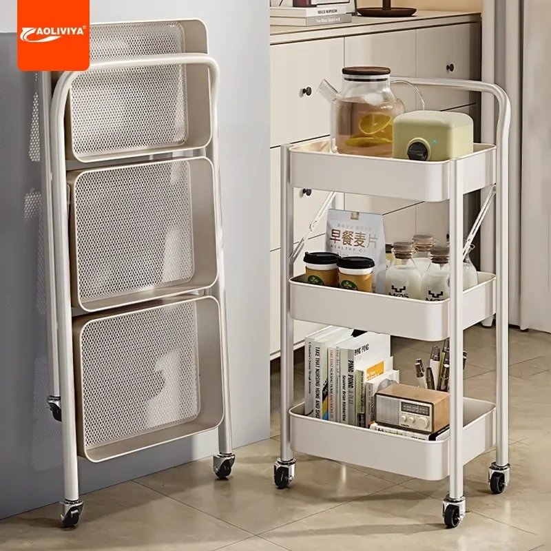 

Aoliviya Installation-Free Trolley Rack Foldable Bookshelf Floor Multi-Layer Bathroom Bathroom Kitchen Storage Rack