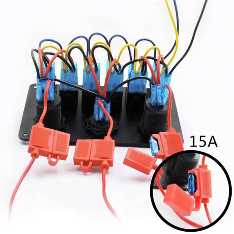 12/24V 6 Buttons Switch Panel With Digital Voltmeter Tester 3.0 USB Chargers Bule Light Boat Power Adapter