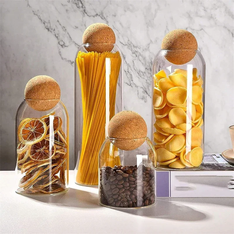 1Pcs Transparent Lead-free Glass Food Bottle With Ball Cork Lid Storage Jar For Coffee Bean Clear Food Storage Jar Container