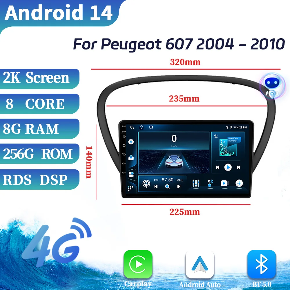 

For Peugeot 607 2004-2010 Auto Wireless Apple Carplay Radio Stereo Multimedia Player Car Android OS Multifunction Touch Screen